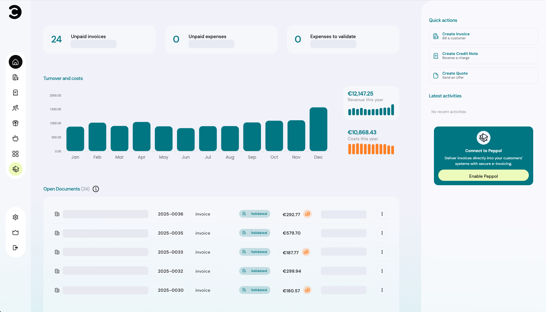 Cleero invoicing dashboard with invoice overview and statistics
