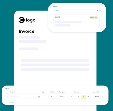 Creating a professional invoice in Cleero with customer and product selection